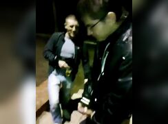 Dude jerks-off in a parking lot in front of his friends