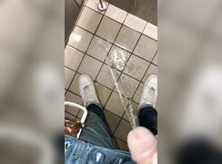 Hot twink pisses forever and ruins a toilet stall