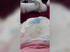 Twink very loud diaper piss
