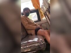 Helping lad jerking off in the bus