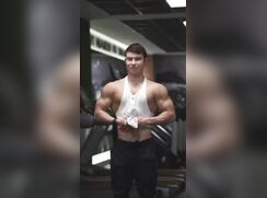 cute fit muscular guy posed show and wans off