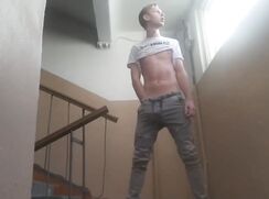 Risky jerk off on staircase - 08-03-25