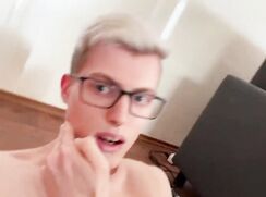 A cute guy jerks off and cums in his mouth