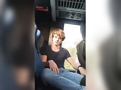 Cute Horny Blond Dude gets off on a bus - AI Enhanced