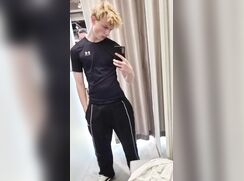 cute blonde baited on bathroom off