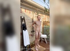 cute fit blonde cody vanalle  outside nature shower