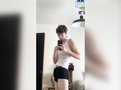 cute luke lutheran baited  his big cock on bed mess cum off