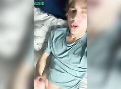 Blond guy having an intense jerk off session
