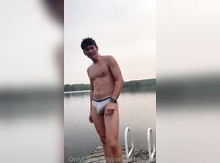 Conner takes a swim at the lake
