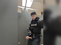 Security guy wanks his big cock