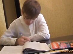 Cute teen boy Aaron takes a wank break from studying