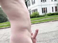 Extreme risky naked with a boner in neighborhood