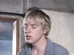 Blonde czech twunk boy jerks off in workshop