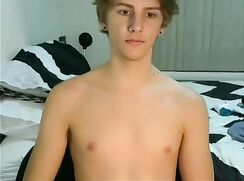 Blond Webcammer Cut wanks his large cock off - AI Enhanced