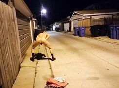 Hot jock in a jockstrap strips naked in an empty back street and cums all over - BA5