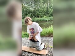 Boy jerking off in the wood