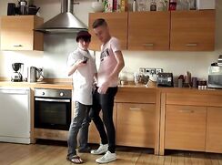 Handsome twinks make love in the kitchen