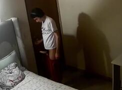 Guy home jerking bedroom spy solo naked