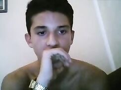 Italian boy home alone wanking on webcam
