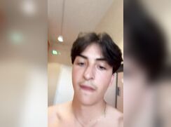Uncut Twink jerks-off and cums in the locker room. Super risky