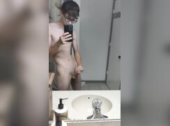 cute skinny nerdy selfie mirror wanking for fans off