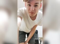 Handsome blond boy jerks off naked in front of your phone recording for a friend⁷