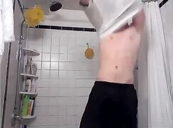 Brunette Fit College Guy wanks off in the shower - AI Enhanced