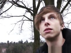 Cute twinks fuck, suck and cum outdoors.