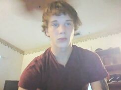 Fit jock teen with blue eyes strips and cums