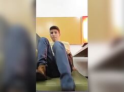 Slender Tattoo Dark Hair Guy wanks of at a Fast-Food Place - AI Enhanced