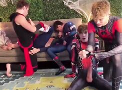 Twin Blond Spider-Men Raw Fuck In Superhero Orgy porn