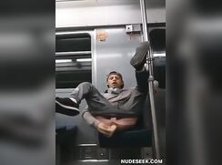 Hot dude get anal toy fucked on crowded subway