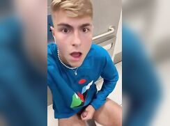 Jerking off in a public restroom cum