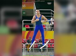 Gymnast spreads legs wide, shows off wet pussy