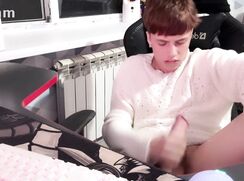 cute teen cums at his desk