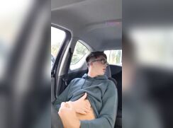 cute nerdy wanking in car off