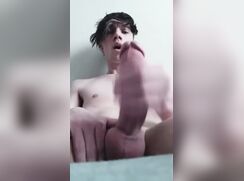 Cute twink with big dick cums
