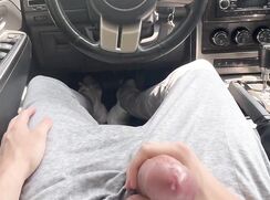 Himbo jock jerking and precum in his car (no cum)