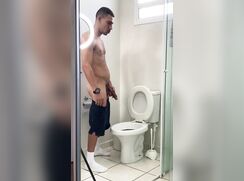 Uncle pissing with the door wide open