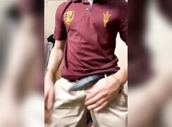 Frat boy showing off his huge uncut dick
