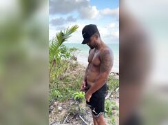 Latin muscle hunk piss in public