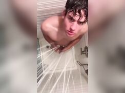 cute brunette baited on shower off