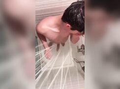 cute brunette baited on shower off