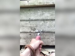 Uncut Shaved Cock Jerk & Cum On Bench porn