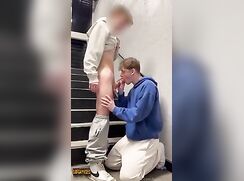 Two 18 Year Olds Fuck in Stairwell