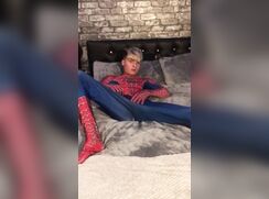 Spider-Man plays with anal beads and black dildo - 09-23-25