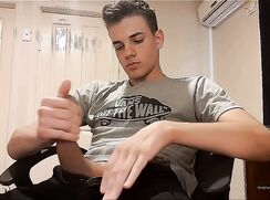 Muscule Frat Guy Brunette Great Hair Banana Cock wanks off for us - AI Enhanced