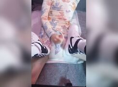 Diapered pup cums all over my sneakers