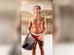 Blonde stud shows off