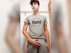 Latino boy after college jerking